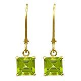 14k Yellow Gold 6mm Peridot Square Dangle Leverback Earring