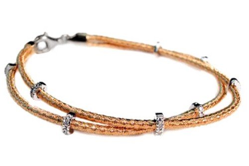 18K Rose Gold Two-Strand, Hand-Woven Mesh Bracelet, With Pave Set Diamond Roundel Stations. ( GH-Color, SI-Clarity; c.t.tw.0.20 CT ).