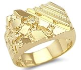 New Solid 14k Yellow Gold Unique Large Mens Nugget Ring