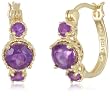 18k Gold Plated Sterling Silver African Amethyst Hoop Earrings (0.7" Diameter)