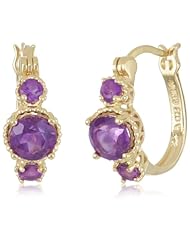 18k Gold Plated Sterling Silver African Amethyst Hoop Earrings (0.7" Diameter)