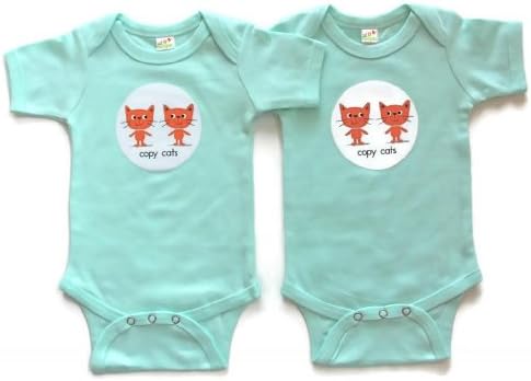 Just Multiples Twin Baby Onesies Set Copy Cats 6-12 Months Mint Green