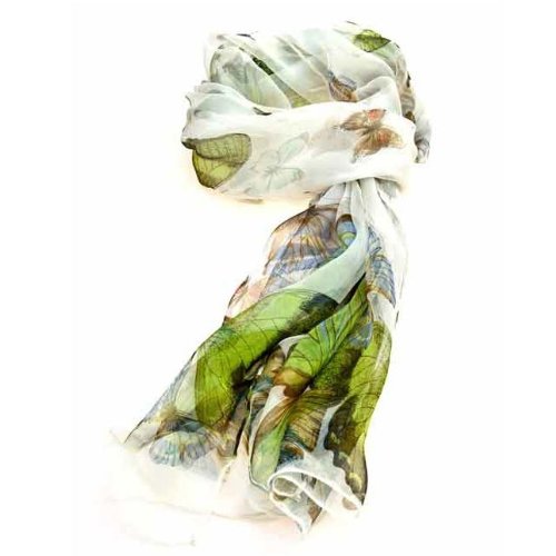 Women's Multi Function 100% Pure Silk White Butterfly Scarf/Headwear - Tested by leading authority