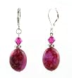 Earrings - E336 - Genuine Pink Crazy Lace Agate Gemstone and Crystal - Oval