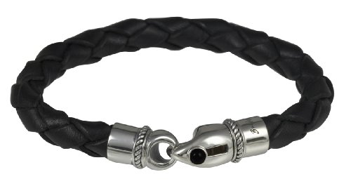 Baldessarini Herren-Armband Lederband schwarz 925 Sterlingsilber vintage-oxidized Onyx sch Preisvergleich