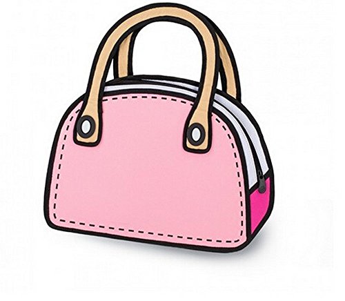 Homecube 3D Jump Style 2D Drawing Fashion Design Mixed Color, Cartoon Paper Bag Comic Bow Handbags, PU Leather Crossbody Handbag Tote Bags Purse (Pink)