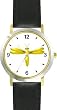 Yellow Dragonfly or Dragon Fly - JP - WATCHBUDDY&reg; DELUXE TWO-TONE THEME WATCH - Arabic Numbers - Black Leather Strap-Size-Women's Size-Small