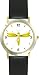 Yellow Dragonfly or Dragon Fly - JP - WATCHBUDDY&reg; DELUXE TWO-TONE THEME WATCH - Arabic Numbers - Black Leather Strap-Size-Women's Size-Small