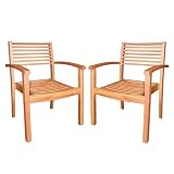 Outdoor Patio Wood Patio Dining Stack Chairs with Arms - Set of 2