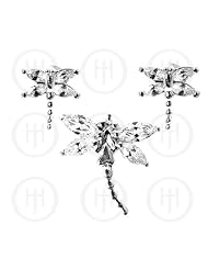 Sterling Silver -Dragon Fly Earrings Pendant Set White (PS-1023-W)