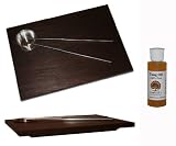 Sushi Plate Set for 2 w/ Stainless Steel Soy Sauce Dishes and Chopsticks and FREE Tung Oil (Natural Peruvian Walnut Wood)