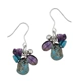 Sterling Silver Turquoise and Amethyst Cluster French Wire Earrings