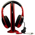 5 in 1 Wireless FM Stereo Rf cordless Headphones For TV VCD CD PC MP3 MP4 DVD IPod w/Transmitter Red