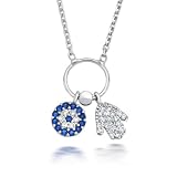 Bling Jewelry Sterling Silver Blue and Clear Pave CZ Hamsa Multicharm Necklace 16in