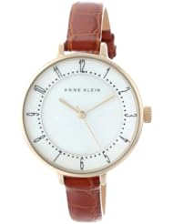 Anne Klein Womens AK/1404MPHY Gold-Tone Easy-to-Read Dial Honey Brown Leather Croco-Grain Strap Watch