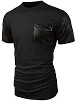 LE3NO Mens Premium Edgy Faux Leather Slub Raglan Short Sleeve T Shirt