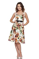 Flared-Skirt Tropical Print Fitted Sleeveless Sweetheart  Dress With a Sash 