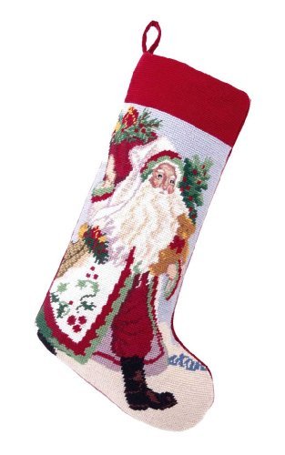 Lynn Haney Gathering Holly Santa Needlepoint Christmas Stocking