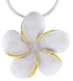 Hawaiian Theme Sterling Silver 2 Tone Plumeria Flower Slider Pendant, 1  tall