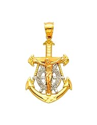 14K 3 Tri-color Gold Jesus Crucifix Anchor Religious Charm Pendant