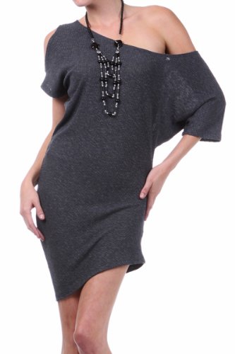 Chic Necklace Stylish Stretch Draped Cut-Out Off-Shoulder Sleeve Relaxed Fit Sexy Clubwear Mini Dress