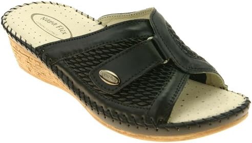 Napa Flex Women's Elda Black Sandal 7 W (D)