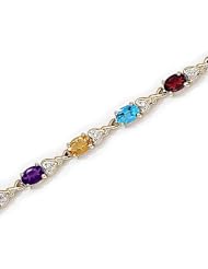14kt Yellow Gold Oval Multi Color and Diamond Bracelet