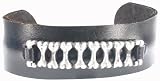 New Bone Bones Silver Tone Pewter Black Leather Bracelet