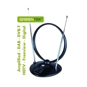 Greentek Indoor TV Aerial Digital Amplified Freeview  DVB-T, UHF TV, VHF TV, FM, DAB, HDTV