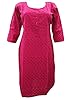 Indian Designer Embroidered Kurti Tunics Cotton Long Dress Tops Designer Pink Kurta M