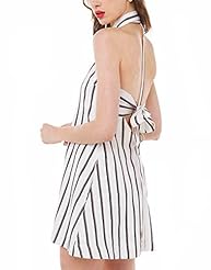 Sexy Chiffon Halter Vertical Stripe  Open-Back  Dress With a Bow(s)