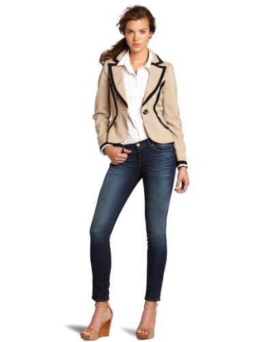 XOXO Juniors Long Sleeve Piped Blazer, Brown, Medium