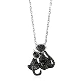Black Diamond Accented Coupled Cats Pendant/Necklace in Sterling Silver (0.05 cttw) w/18 Chain