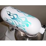 IceMix Large Flame Decal Cover Kit blue and white, designed to fit all KitchenAid stand mixers, including Pro 600, Artisan, Ultra Power, 4, 5, 6 qt quart mixers, without accessory interference.