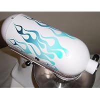 IceMix Large Flame Decal Cover Kit blue and white, designed to fit all KitchenAid stand mixers, including Pro 600, Artisan, Ultra Power, 4, 5, 6 qt quart mixers, without accessory interference.