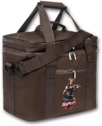 Kaylin Popular Harley Quinn Black Lace Hotpants Logo Large Capacity Car Soft Cooler Tote Insulated Lunch Bag Outdoor Heavy-duty Picnic Bag(Brown)
