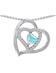 Original Star K (tm) Heart Shape Created Opal Pendant in 925 Sterling Silver