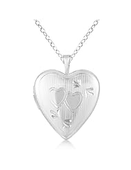 Heart Shaped Pendant Locket Necklace w/ Two Hearts Sterling Silver