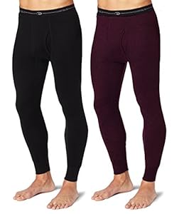 Duofold KMW2 Men's Mid Weight Wicking Thermal Pant 1 Black + 1 Bordeaux Red XL