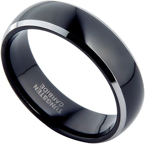 6mm Black Tungsten Carbide Ring Two Tone Dome Beveled Edge Polished Wedding Band Comfort Fit (9)