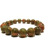 Unakite Bracelet 03 Stretch 10mm Round Green Pink Crystal Healing Stone