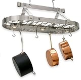 Enclume Stainless Steel Oval Hanging Pot Rack with 3 Lights and Grid