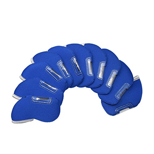 Golf Iron Covers ,Pashion 10 PCS High Quality Neoprene Golf Iron Club See Through Window Head Cover Protection Sleeve Case Set for Taylormade, Nike, Callaway, Etc (10 PCS Blue)