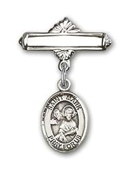 Sterling Silver Baby Badge with St. Mark the Evangelist Charm and Polished Badge Pin