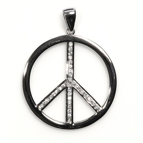 Childrens Toyshop  Jewelry : Silver Cubic Zirconia Peace Sign Pendants, Size: 42mm