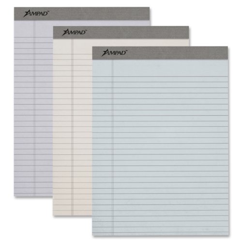 Ampad Evidence Pastel Perforated Pad, Size  8-1/2 x 11-3/4, Assorted ( Blue, Gray, Orchid), Legal Ruling, 50 Sheets per Pad(20-602R)