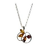 Sterling Silver Multi-color Amber Flower Pendant, 18"