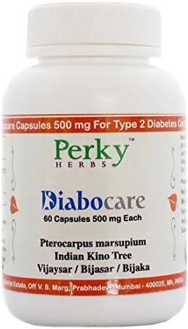 #1 Ayurvedic Herb for Sugar Support - Diabocare Pterocarpus Marsupium Capsules 500 mg (Extract + Powder) / Indian Kino Tree / Vijaysar / Bijaka 60 Caps - 1 Month Supply Lower Blood Sugar Levels