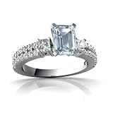 14K White Gold Emerald-cut Genuine Aquamarine Engagement Ring