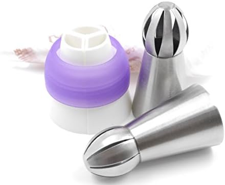 2016 NEW Russian Piping Tips 13Pcs Set - Cake/Cupcake Decorating Icing Tips - 2 Large Sphere Ball Nozzle Tips, 1 XL Tri-color Coupler with 10 Pastry Icing Bags